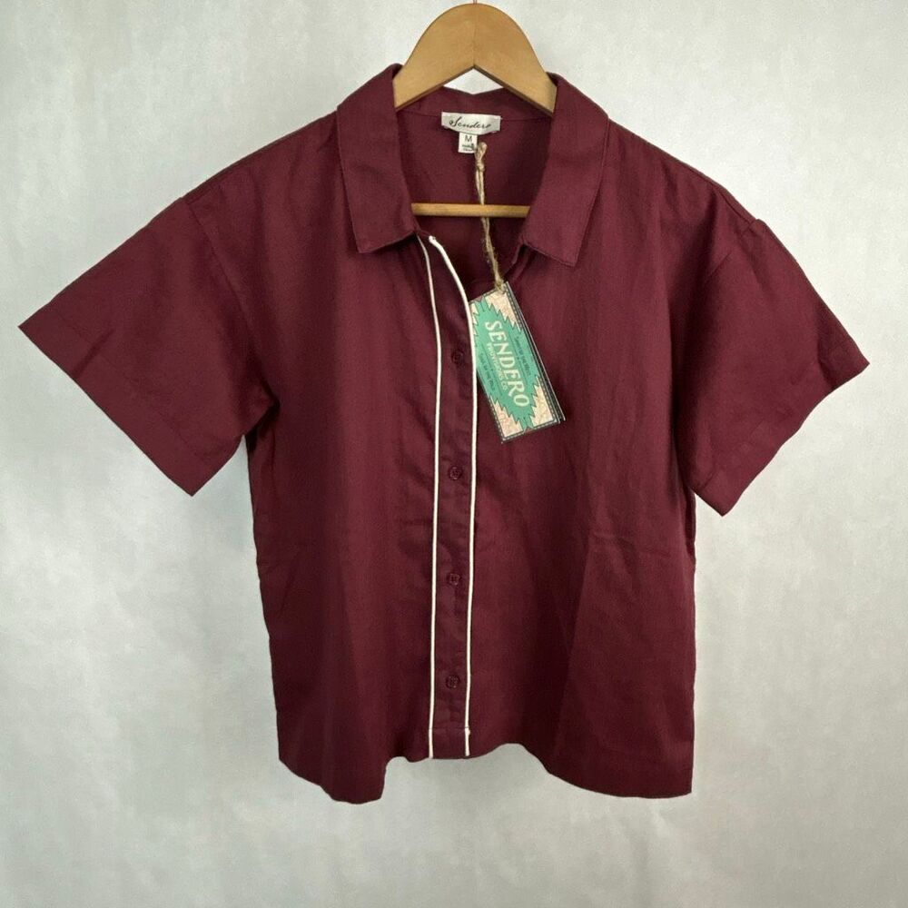Sendero Provisions Co Button Down Shirt Sz Medium Short Sleeve Hemp Cotton Maroo
